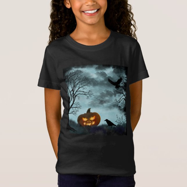 T-Shirt Citrouille d'Halloween et corbeau (Devant)