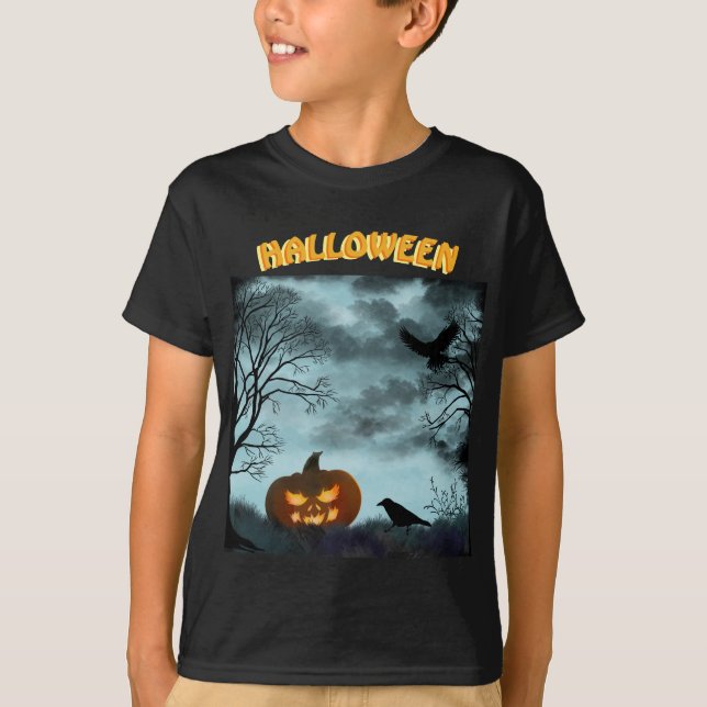 T-shirt Citrouille d'Halloween et corbeau (Devant)
