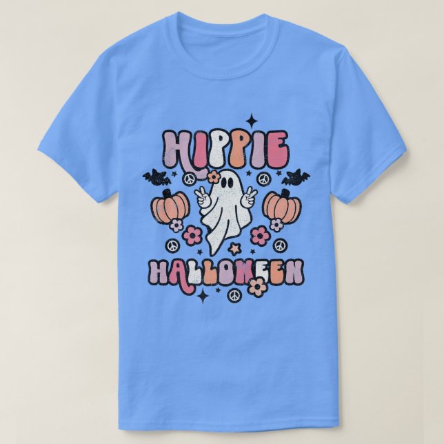 T-shirt Citrouille d'Halloween fantôme mignon Hippie Hallo (Design devant)
