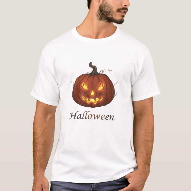 T-shirt Citrouille d'Halloween Jack-o'-Lantern feu effraya (Devant)