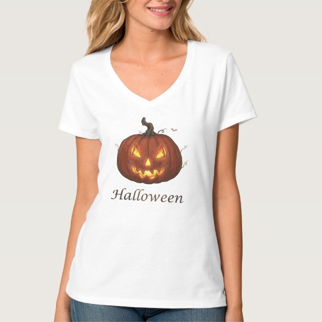 T-shirt Citrouille d'Halloween Jack-o'-Lantern feu effraya (Devant)