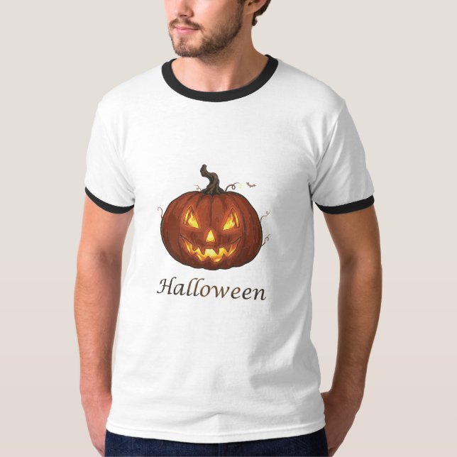 T-shirt Citrouille d'Halloween Jack-o'-Lantern feu effraya (Devant)