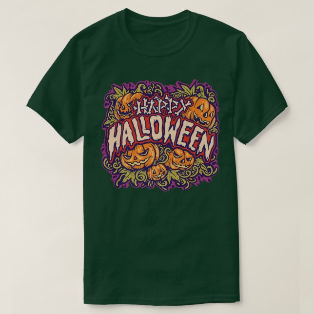 T-shirt Citrouille Éffrayant Halloween Jack-o'-lantern (Design devant)
