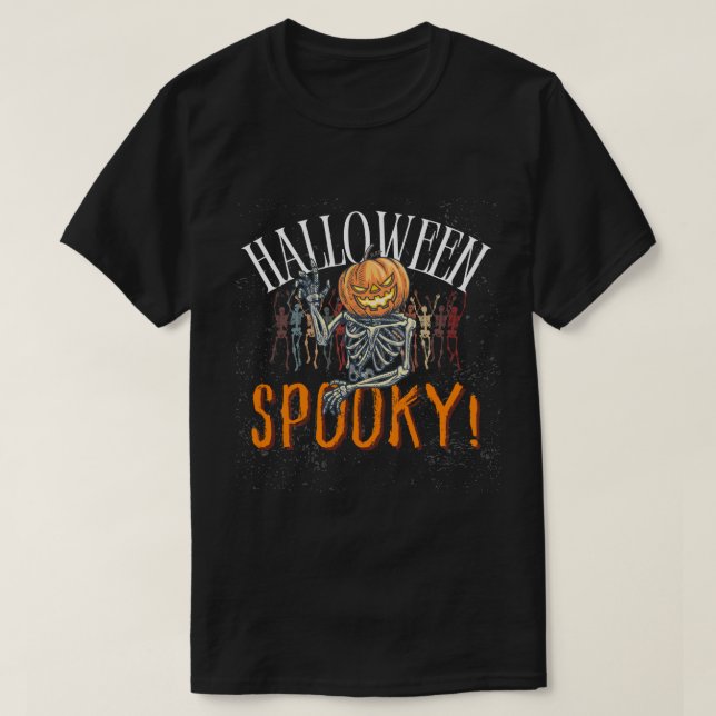 T-shirt Citrouille éffrayant Skeleton Halloween |  (Design devant)
