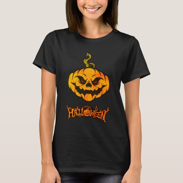 T-shirt Citrouille effrayant Visage heureux Halloween (Devant)