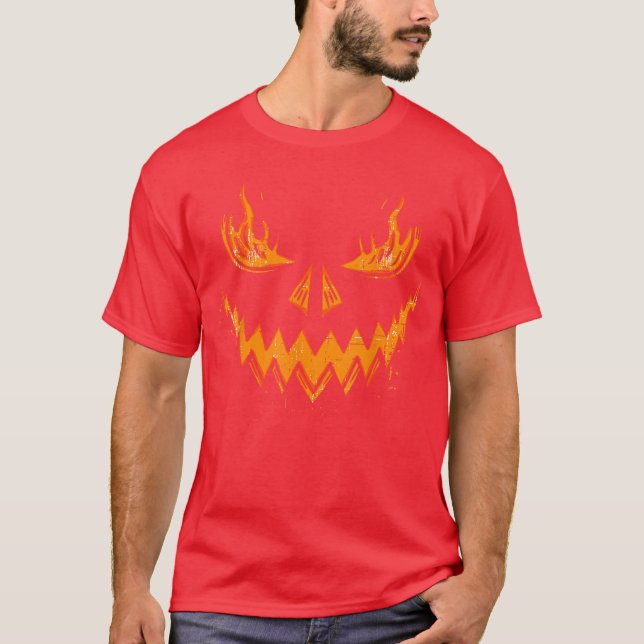 T-shirt Citrouille effrayante Jack O Lantern Visage Hallow (Devant)