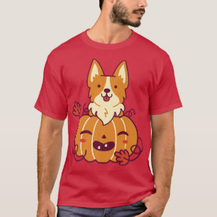 T-shirt Citrouille Et Chien De Corgi Halloween Vacances