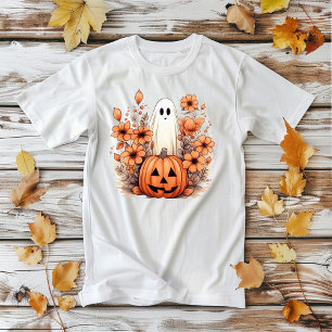 T-shirt Citrouille fantôme florale d'Halloween
