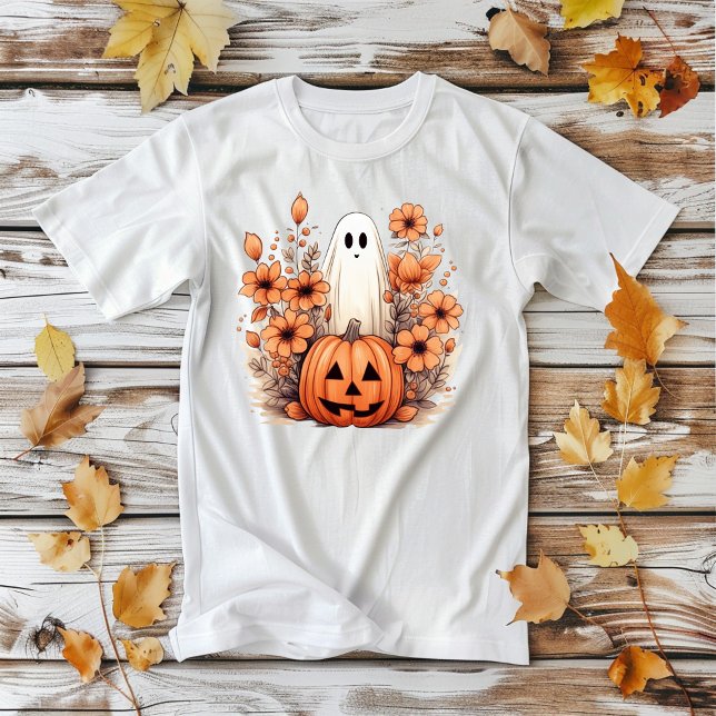 T-shirt Citrouille fantôme florale d'Halloween (Créateur téléchargé)