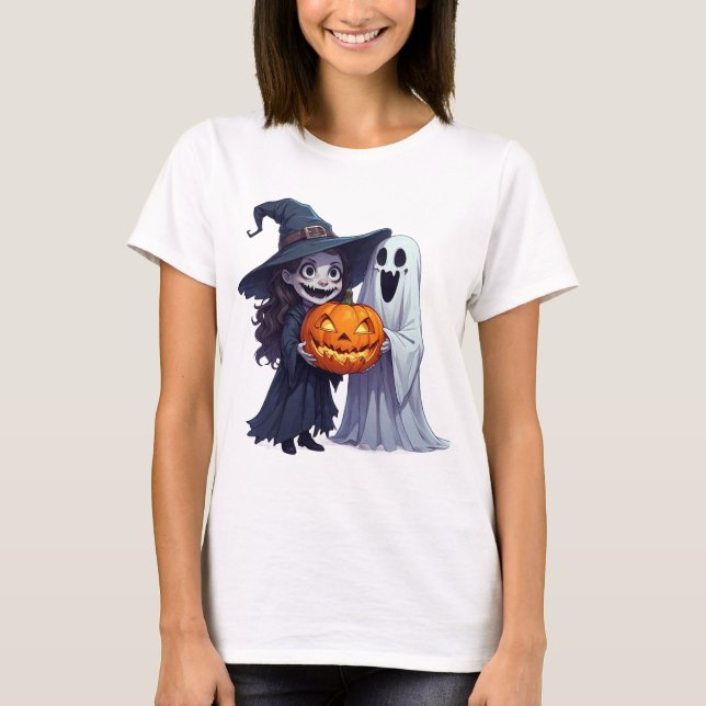 T-shirt Citrouille fantôme sorcière Patch Halloween 🎃 (Devant)
