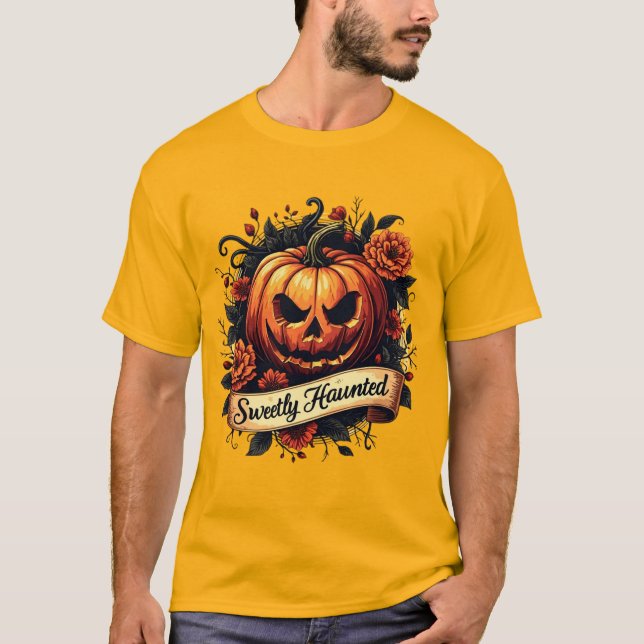 T-shirt Citrouille floral gothique doux et hanté - Hallowe (Devant)
