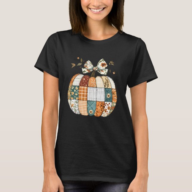 T-shirt Citrouille Florale Patchwork Préparée Coquette Aut (Devant)