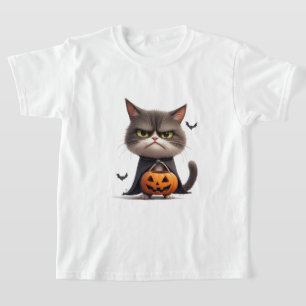 T-shirt Citrouille Grincheuse Sorcière Chat Thème Hallowee