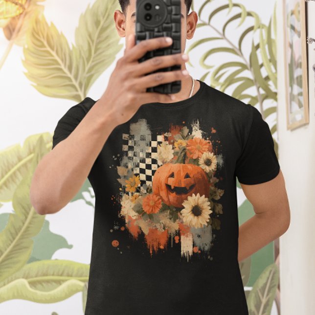 T-shirt Citrouille Halloween À damiers carte rétro (Créateur téléchargé)