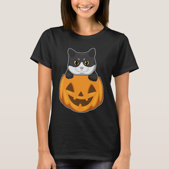 T-shirt Citrouille Halloween Cat (Devant)