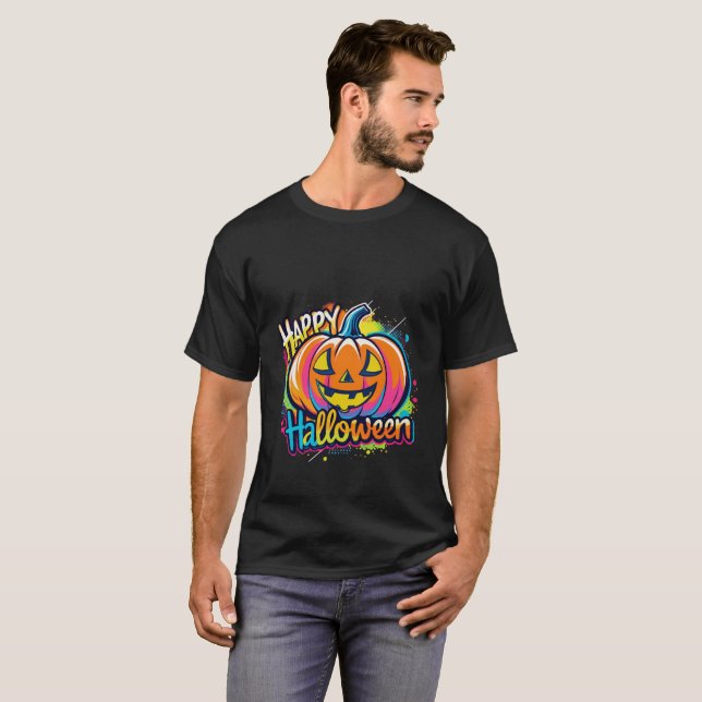 T-shirt Citrouille Halloween coloré Happy Hallowen (Devant entier)