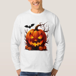 T-shirt Citrouille Hantée Jack O Lantern Avec Yeux Lumineu
