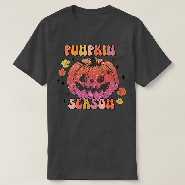 T-shirt Citrouille Happy Face Citrouille saison Retro auto (Design devant)