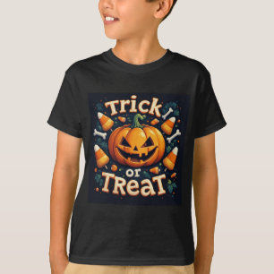 T-shirt Citrouille Jack O Lantern Ludique Avec Friandises