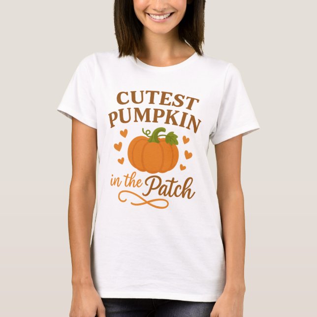 T-shirt Citrouille la plus mignonne dans le patch automne (Devant)