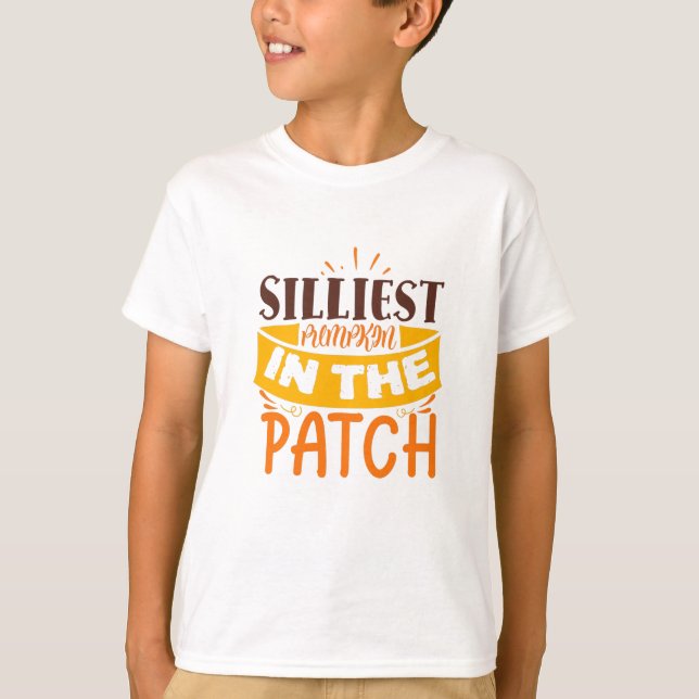 T-shirt Citrouille Le Plus Silliest Dans Le Patch Mignonne (Devant)