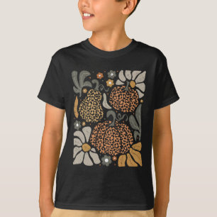 T-shirt Citrouille léopard avec fleurs Boho Floral Thanksg