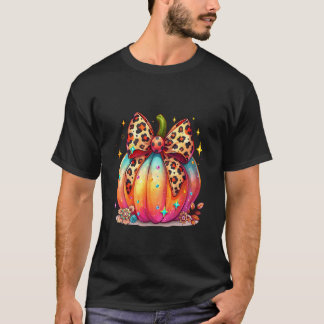 T-shirt Citrouille Léopard Coquette Nœud Féminin Femmes Fi