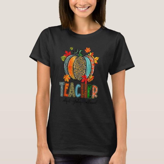 T-shirt Citrouille Leopard Enseignant Merci Grateful Bless (Devant)