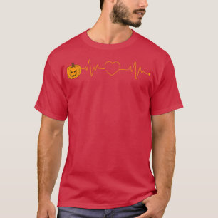 T-shirt Citrouille Love Heartbeat Jack-o'-lantern Face Cut