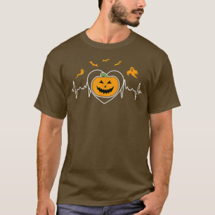 T-shirt Citrouille Love Heartbeat Jack-o'-lantern Face Cut
