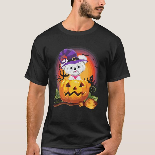 T-shirt Citrouille maltais sorcière Halloween Costume Amou (Devant)