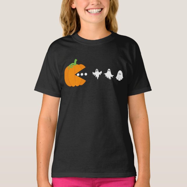 T-shirt Citrouille Manger Ghost Gamer Halloween Hommes Fem (Devant)