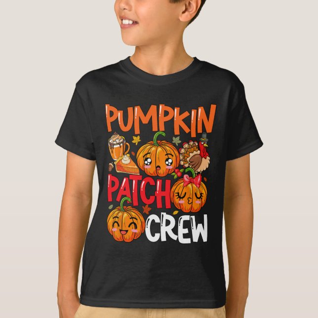 T-shirt Citrouille mignon patchs d'équipage Thanksgiving F (Devant)