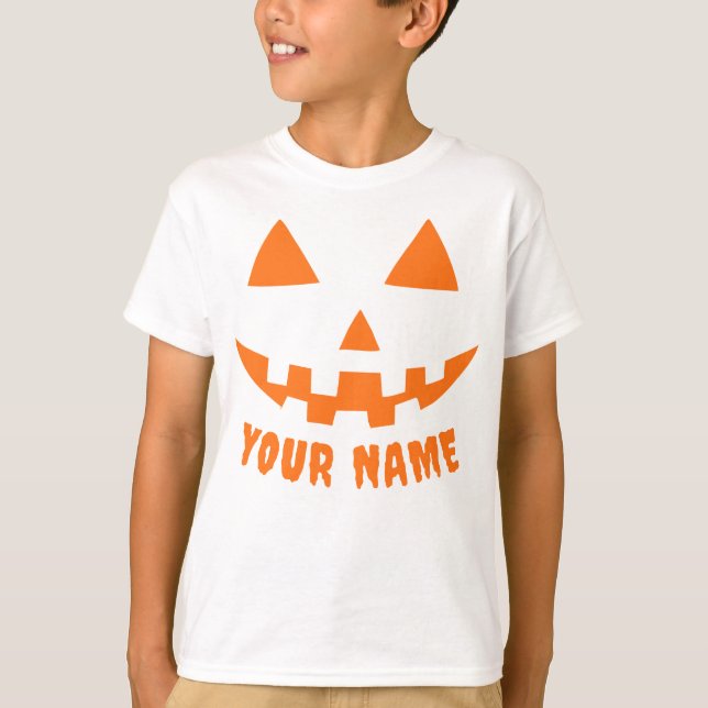 T-shirt Citrouille Orange Personnalisé Halloween Nom de l' (Devant)