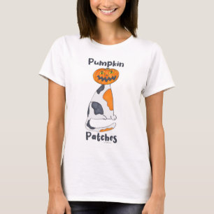 T-shirt Citrouille Patches Halloween Calico Cat Cartoon