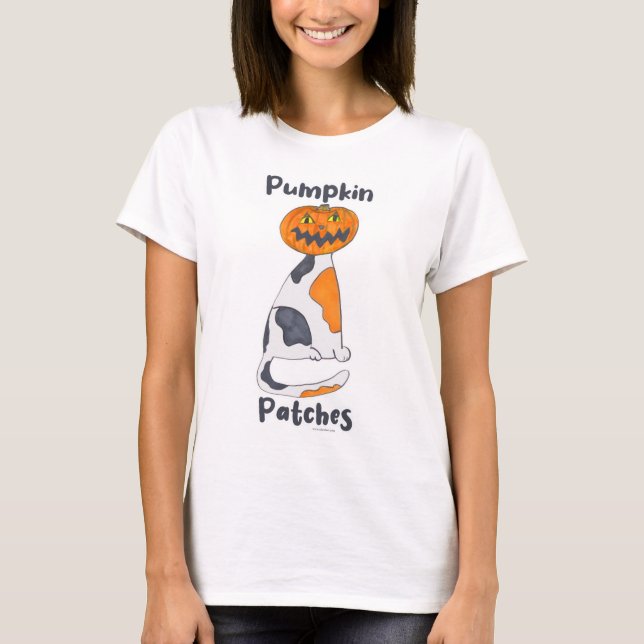 T-shirt Citrouille Patches Halloween Calico Cat Cartoon (Devant)