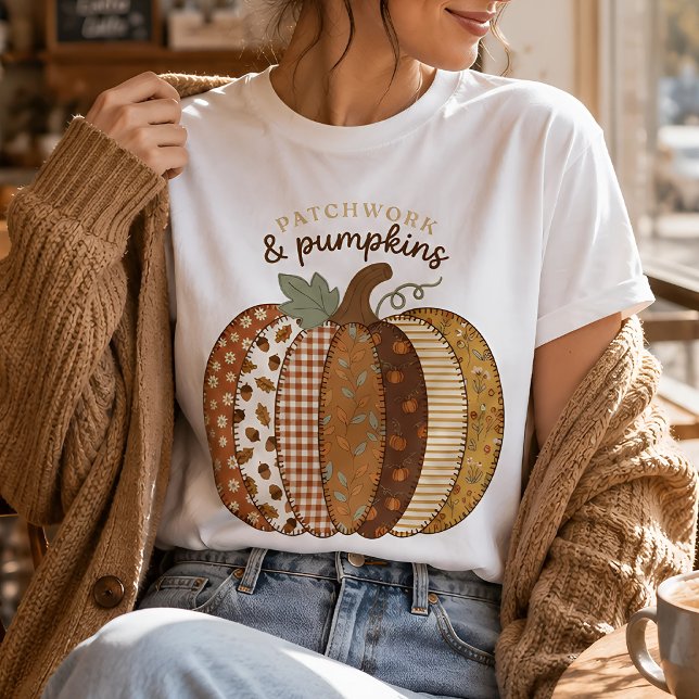T-shirt Citrouille Patchwork Graphique Automne Récolte Cos (Créateur téléchargé)
