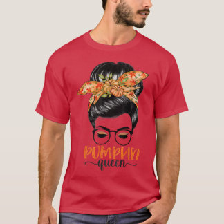 T-shirt Citrouille Queen Citrouille Messy Bun Automne Merc