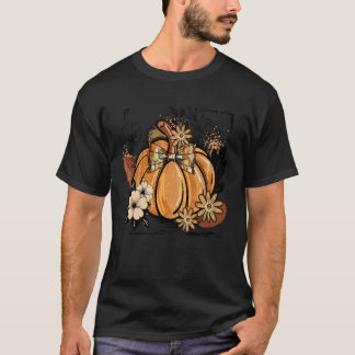 T-shirt Citrouille Rétro Bohème Coquette Nœud Automne Femm