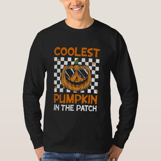 T-shirt Citrouille Retro Coolest Dans Le Patch Super Hallo (Devant)
