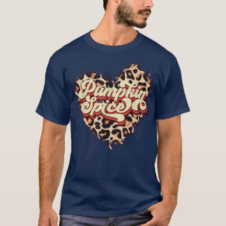 T-shirt Citrouille rétro épice léopard Coeur automne Hall