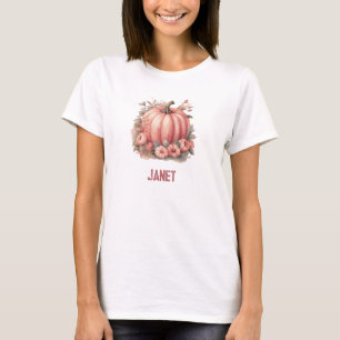 T-shirt Citrouille rose et feuilles automnales