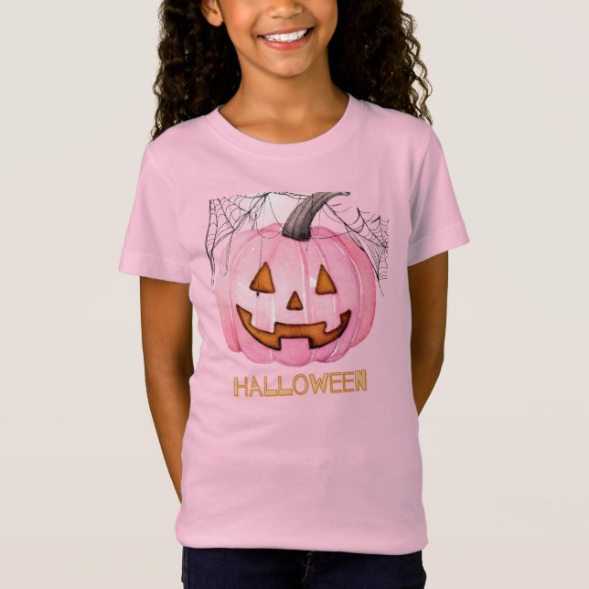 T-Shirt Citrouille Rose Halloween Mignon Effrayant Design  (Devant)