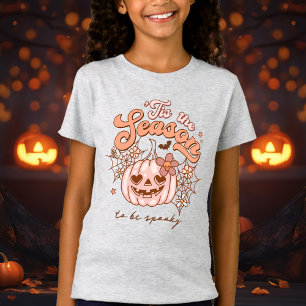 T-Shirt Citrouille rose Halloween Rétro Hippie Nom Filles