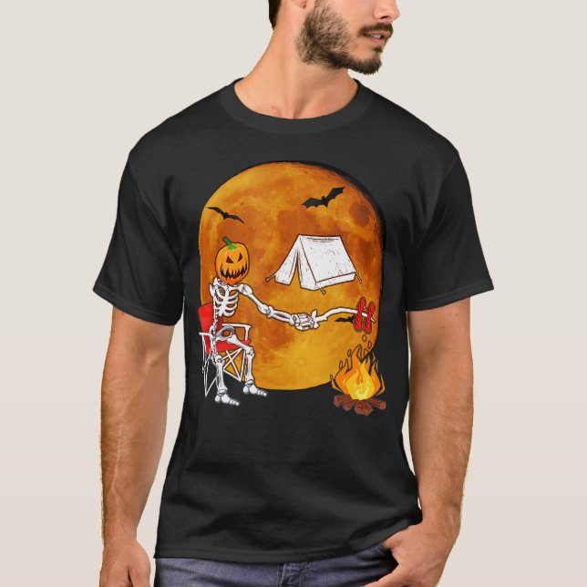 T-shirt Citrouille Skeleton Camping Halloween Campfire Ran (Devant)