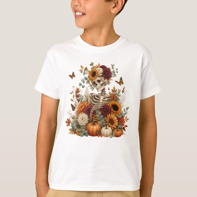 T-shirt Citrouille squelette gothique Halloween  (Devant)