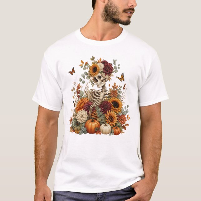 T-shirt Citrouille squelette gothique Halloween  (Devant)