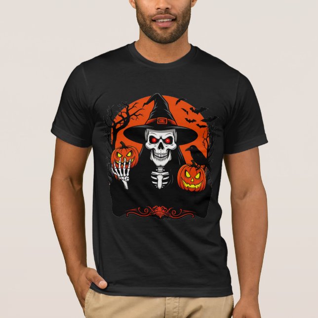 T-shirt Citrouille squelette Jack O Lantern Halloween Nuit (Devant)