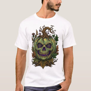 T-shirt Citrouille verte Halloween Crânes Runes Vignes Aut