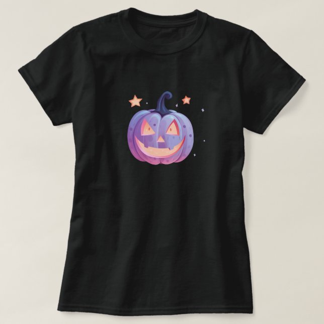 T-shirt Citrouille Violette Pastel Goth avec Étoiles (Design devant)